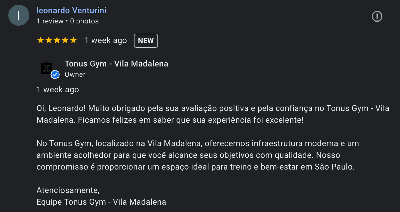 Case de sucesso Review Pro com avaliacao positiva no Google Meu Negocio e resposta automatica publicada