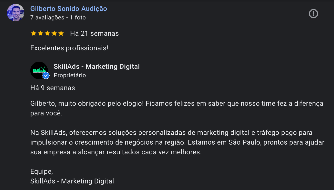 Resultado de gestao de avaliacao online com resposta inteligente da Review Pro para cliente
