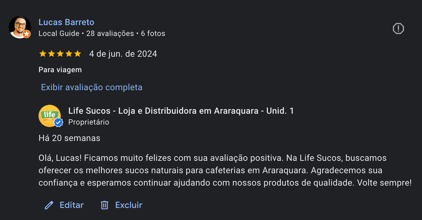 Exemplo de automacao de respostas para avaliacoes no Google com linguagem cordial e personalizada