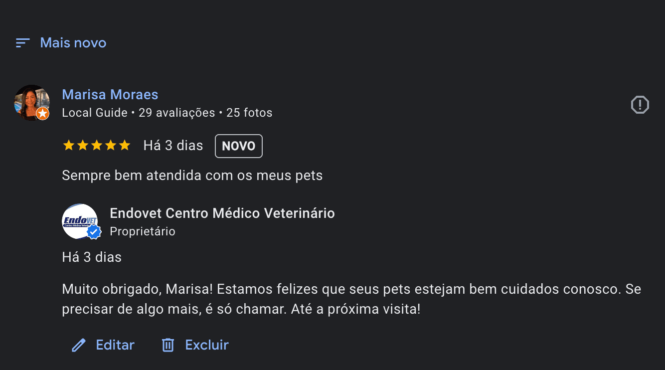 Case de sucesso Review Pro com fluxo de avaliacao recebida e resposta enviada no Google Meu Negocio