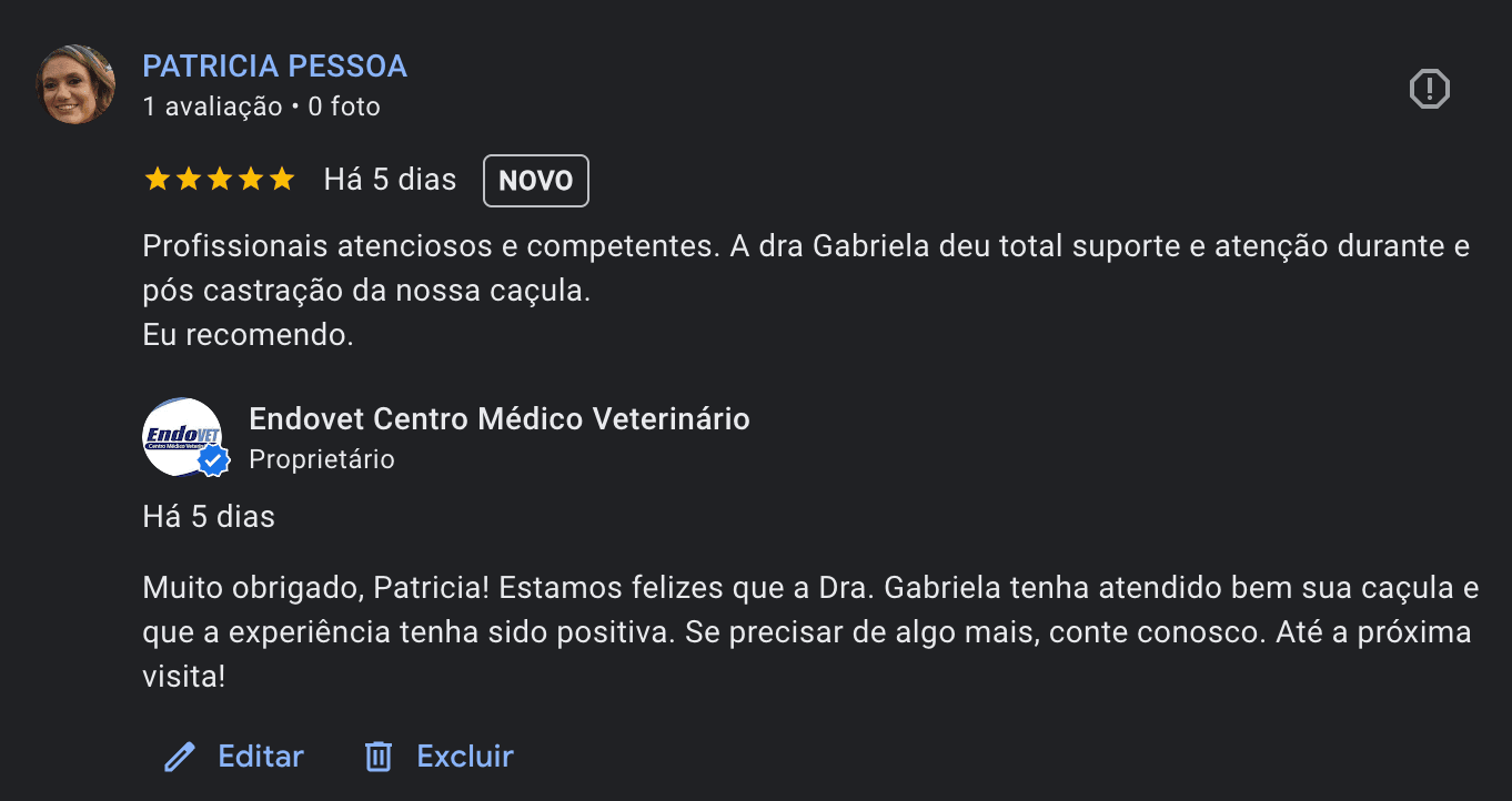 Exemplo de atendimento automatizado para avaliacao de cliente em perfil empresarial no Google